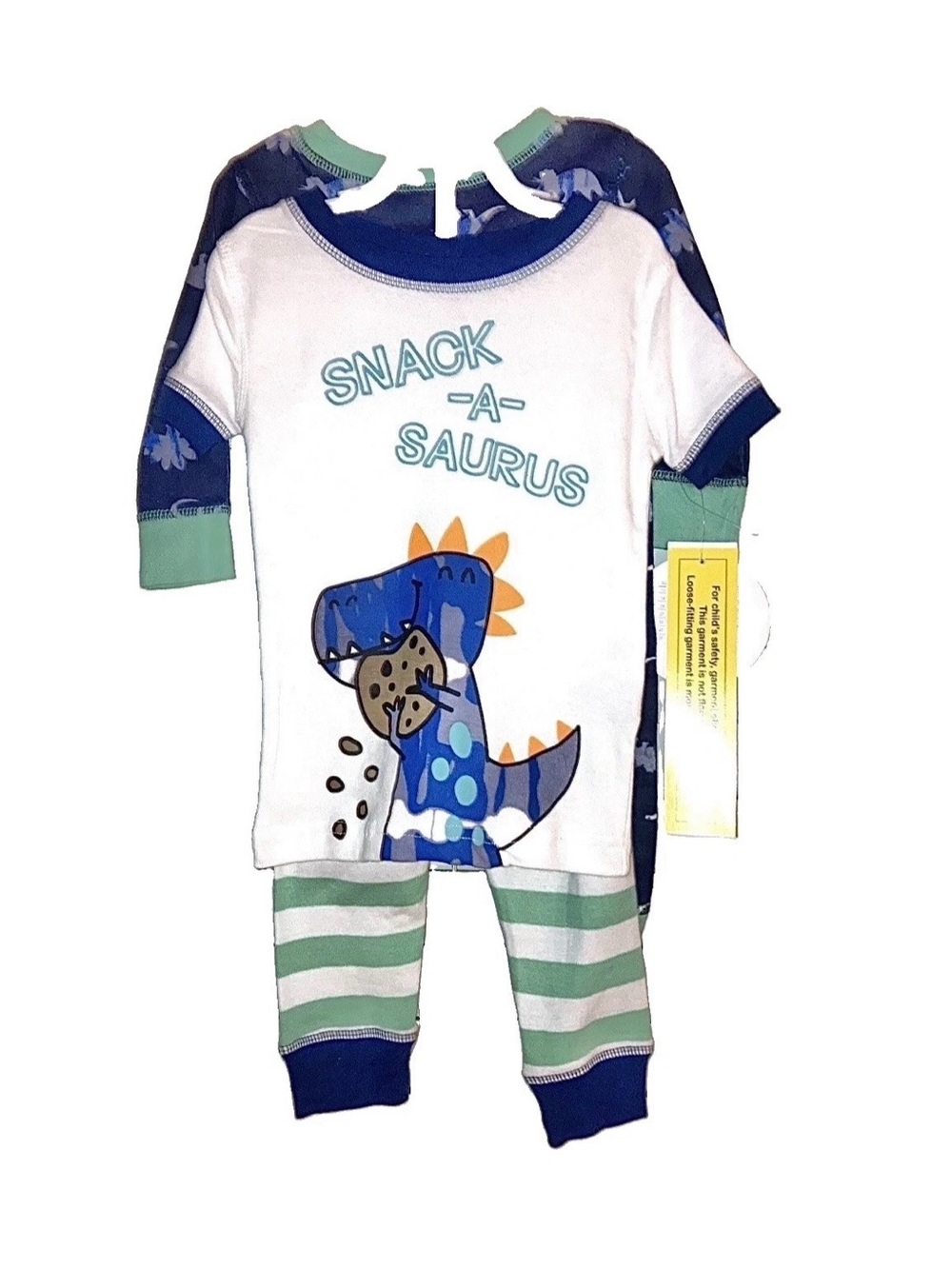 Boys Blue Green Mix & Match Dinosaur Pajamas Long & Short Sleeve 4-Piece Combo